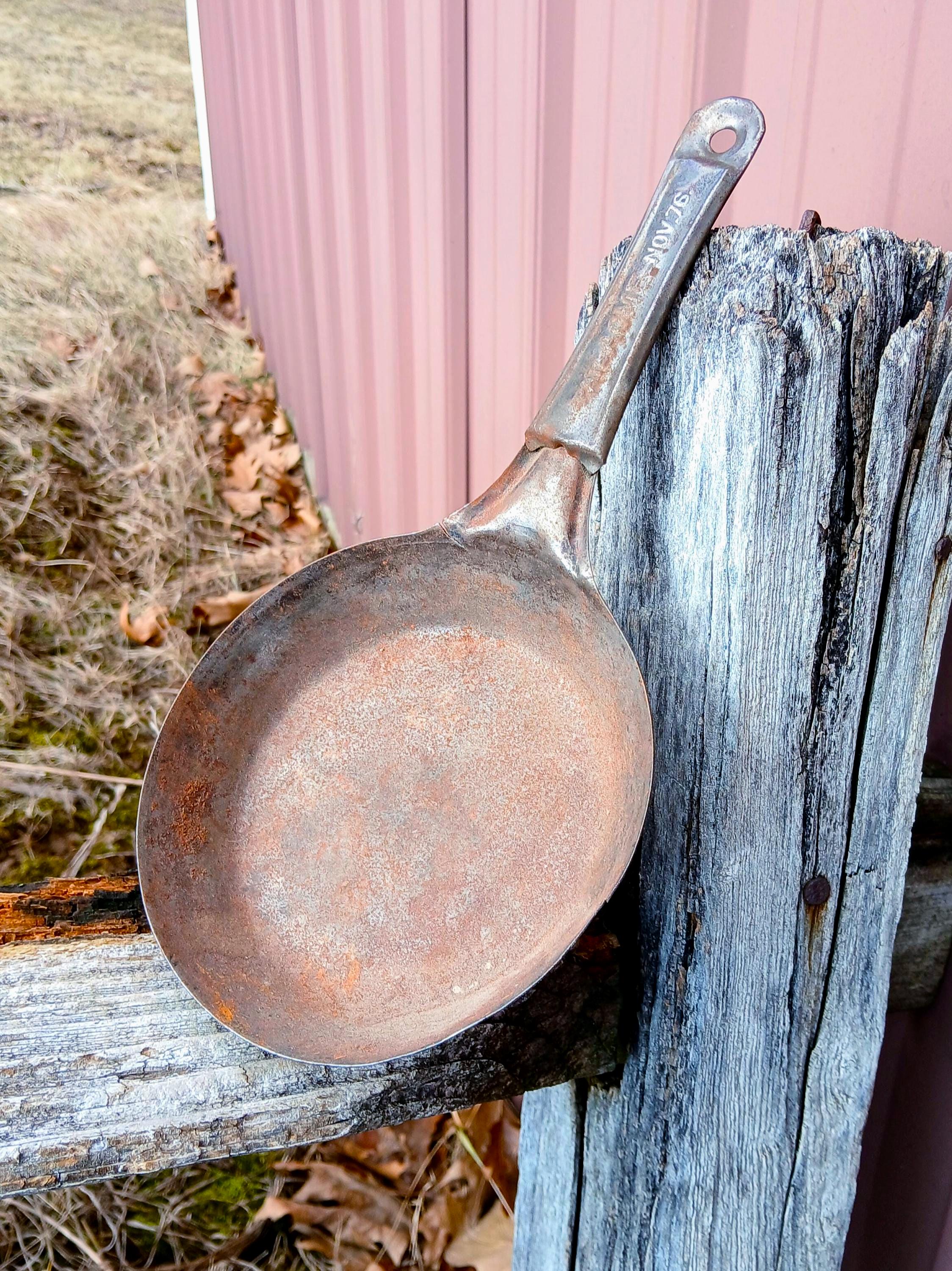 Antique Stamped Steel Cold Handle Acme NY 1876 Camp Skillet Cowboy