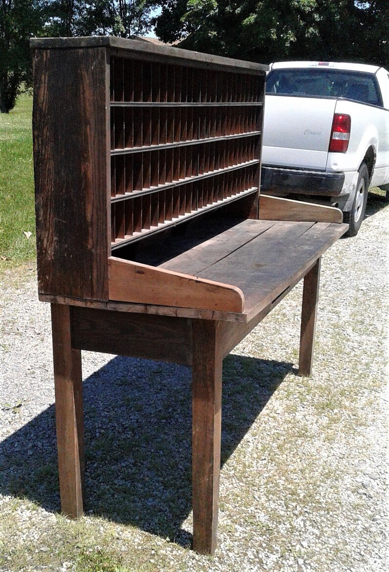 Antique Industrial Oak Post Office Mail Sorting Desk w Top Etsy