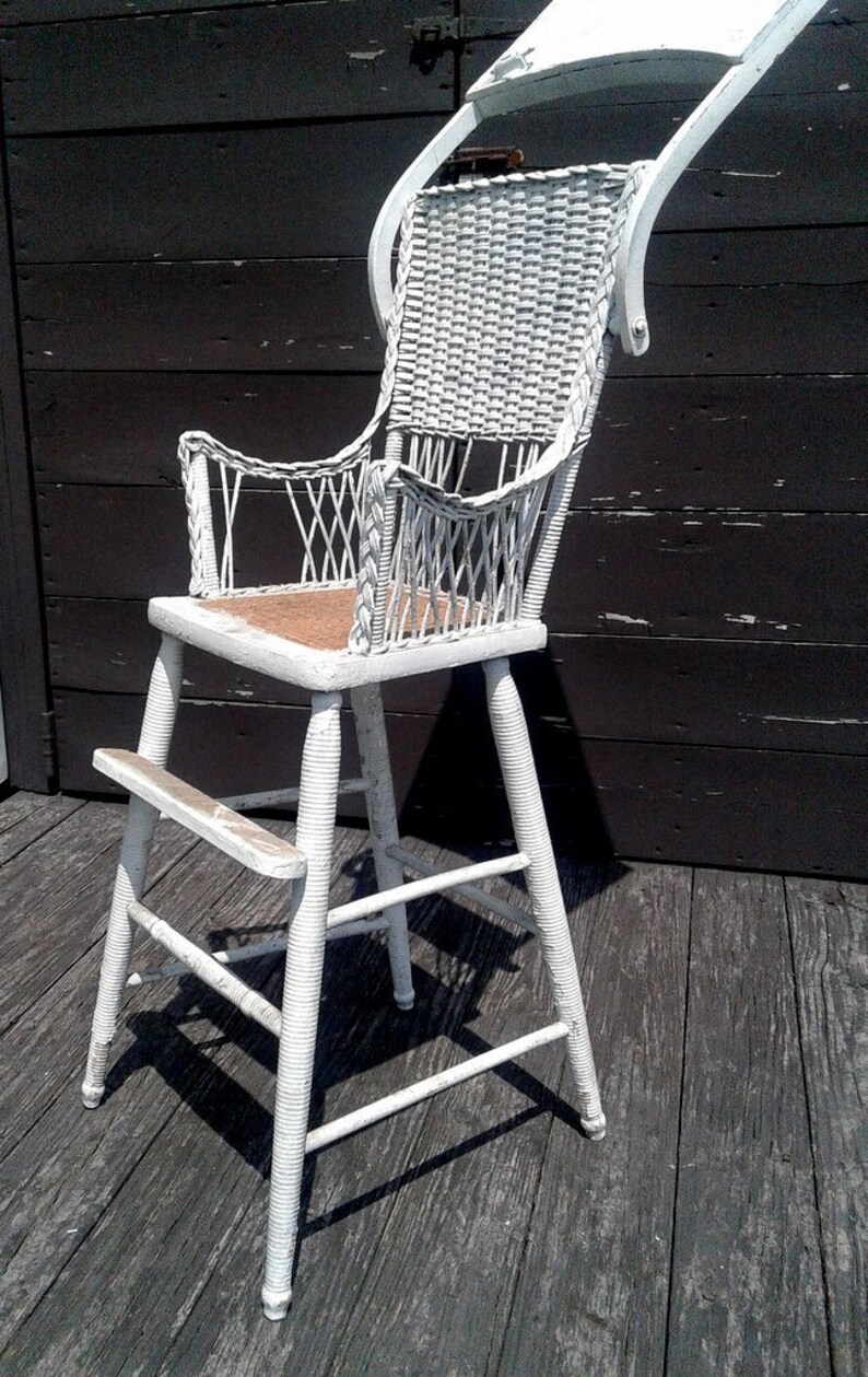 Antique White Wicker High Chair with Fold Up Tray 1900 Era Etsy