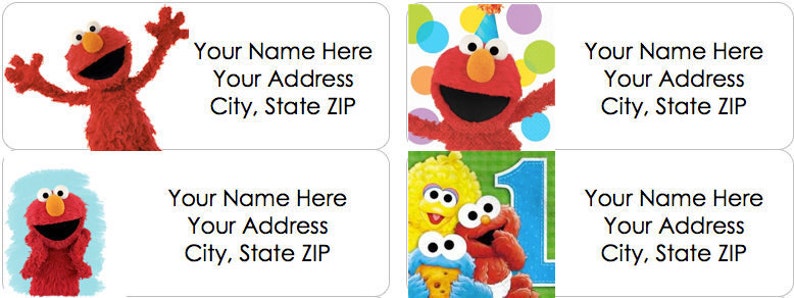 4 Different Styles Available Set of 30 PERSONALIZED ELMO Address Labels