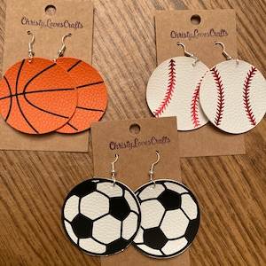 SPORTS Faux Leather Earrings - Choose Basketball, Soccer, or Baseball!