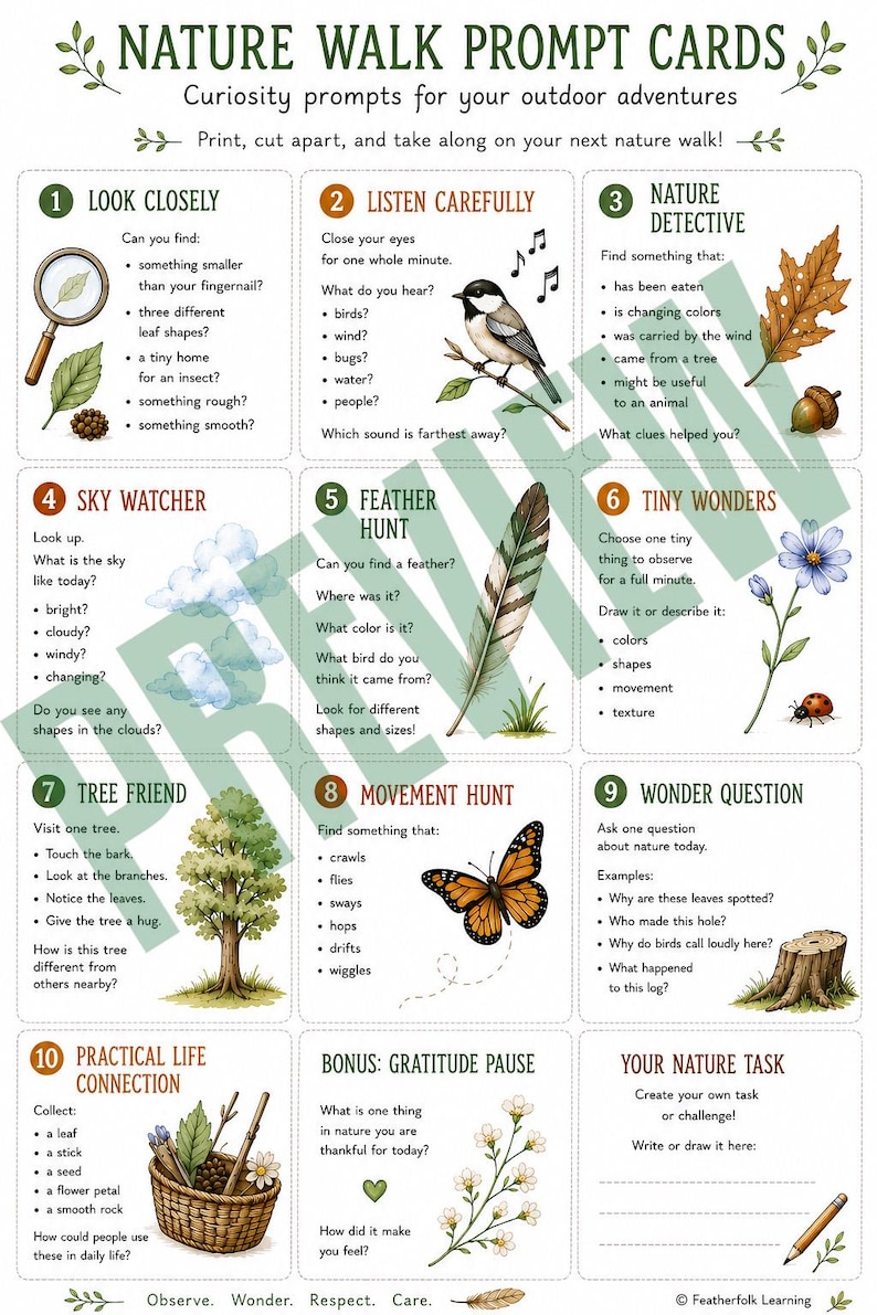 Nature Walk Prompt Cards - Etsy