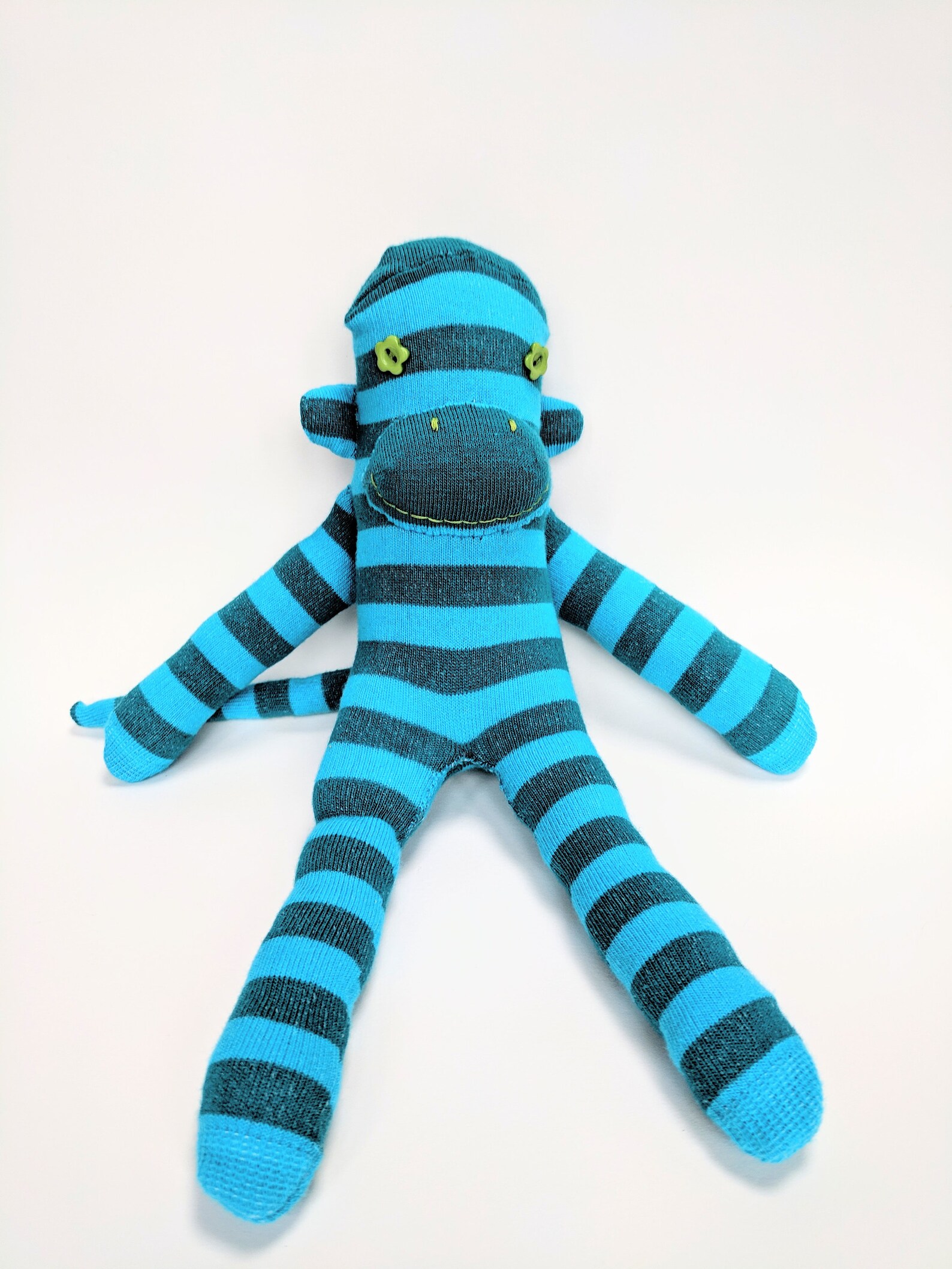 Blue Sock Monkey. Handmade Blue & Teal Sock Monkey. Green Etsy