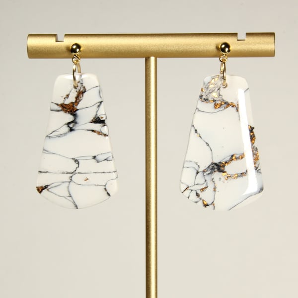 KACEE // White Black Gold Marble, White Marble, Clay Stud, Ball Post, Hoop Earrings, Hook Earrings