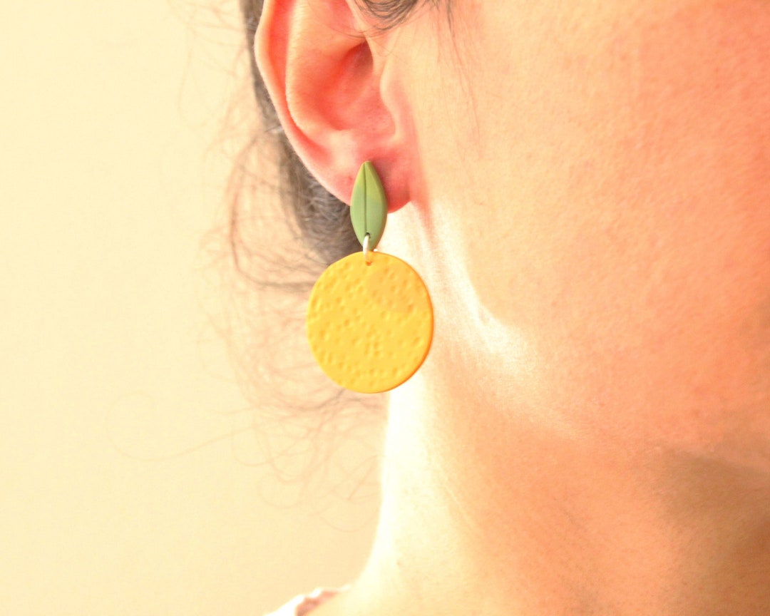ORANGES // Fruit Earrings, Orange Dangle Earrings, Polymer Clay