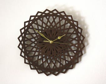 Orologio da parete, pendolo in legno marrone, disegno geometrico, naturale decorazione di interni, regalo di Natale, fiore, forma a Rosetta orientale