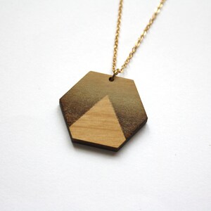 Wood long necklace, geometric jewel, sunset, landscape inspiration, minimalist, minimal collar, brass chain, wooden jewelry, made in France image 3