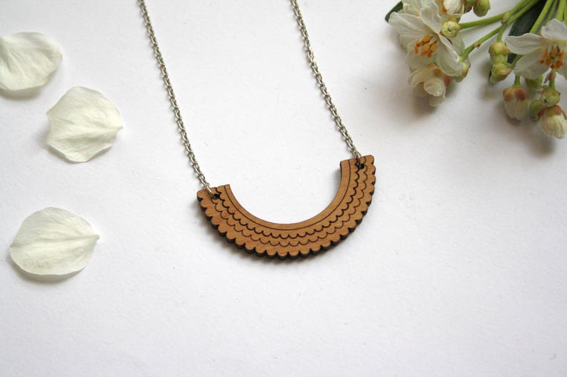 Wood necklace, Peter Pan collar inspiration, point lace pattern, Original gift, unique wooden necklace, geometric modern minimal jewelry image 7
