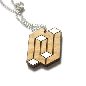 Man or woman necklace, unisex wood pendant, geometric graphic chic minimal jewel, opt art inspiration, unique gift present, made in France image 2