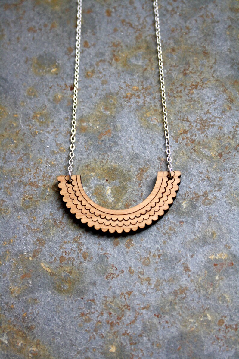 Wood necklace, Peter Pan collar inspiration, point lace pattern, Original gift, unique wooden necklace, geometric modern minimal jewelry image 9