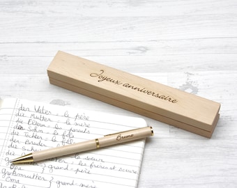 Custom pen, personalized box with text name engraved, personalization of your gift, Wedding, birthday retirement unique gift, wooden case