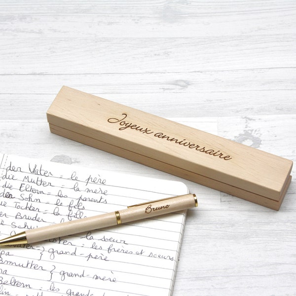 Coffret stylo double gravure, cadeau personnalisé, idéal anniversaire, retraite, personnalisation avec gravure du prénom, Gravé sur mesure.