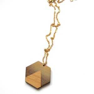 Wood long necklace, geometric jewel, sunset, landscape inspiration, minimalist, minimal collar, brass chain, wooden jewelry, made in France image 5