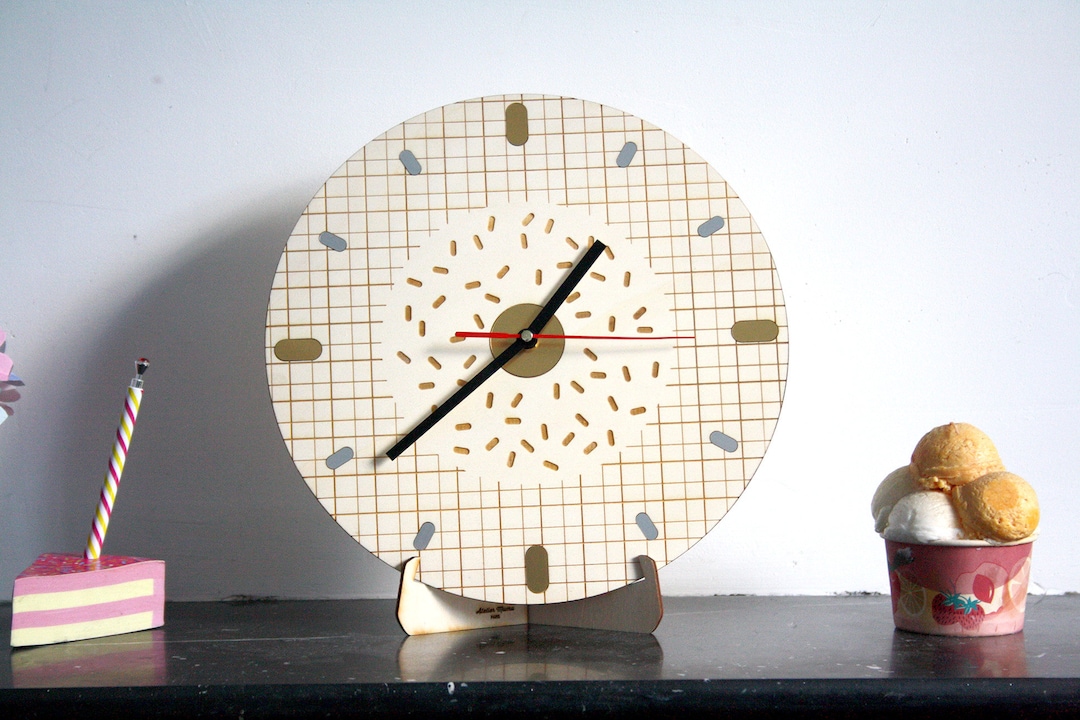 Wooden Geometric Clock, Memphis Design Style, Poplar Wood, Original ...