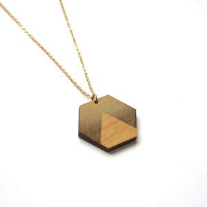 Wood long necklace, geometric jewel, sunset, landscape inspiration, minimalist, minimal collar, brass chain, wooden jewelry, made in France image 4