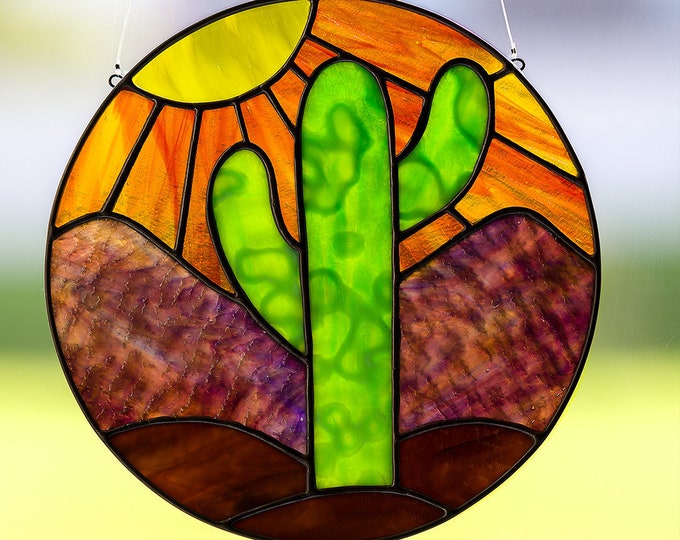 Stained Glass Cactus Suncatcher Stain Glass Cactus Ornament Etsy