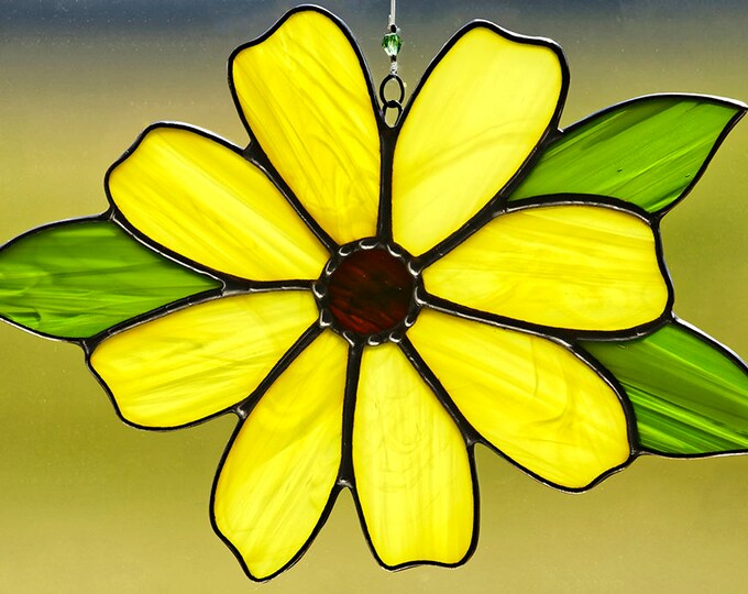 Stained Glass Yellow Daisy Suncatcher Stain Glass Yellow Etsy