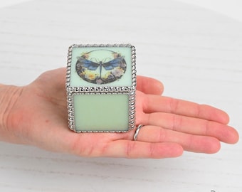 Engagement Ring Box Wedding Band Storage Solution Stained Glass Jewelry Holder Keepsake Proposal Gift Bridal Shower Present Dragonfly Green