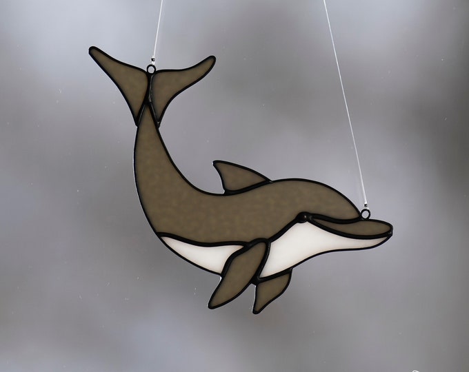 Stained Glass Dolphin Suncatcher, Ocean Decor, Sea Life Ornament