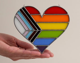 Stained Glass Pride Heart, Handmade Rainbow Heart Suncatcher, LGBTQ+ Gift, Window Decor, Love Keepsake