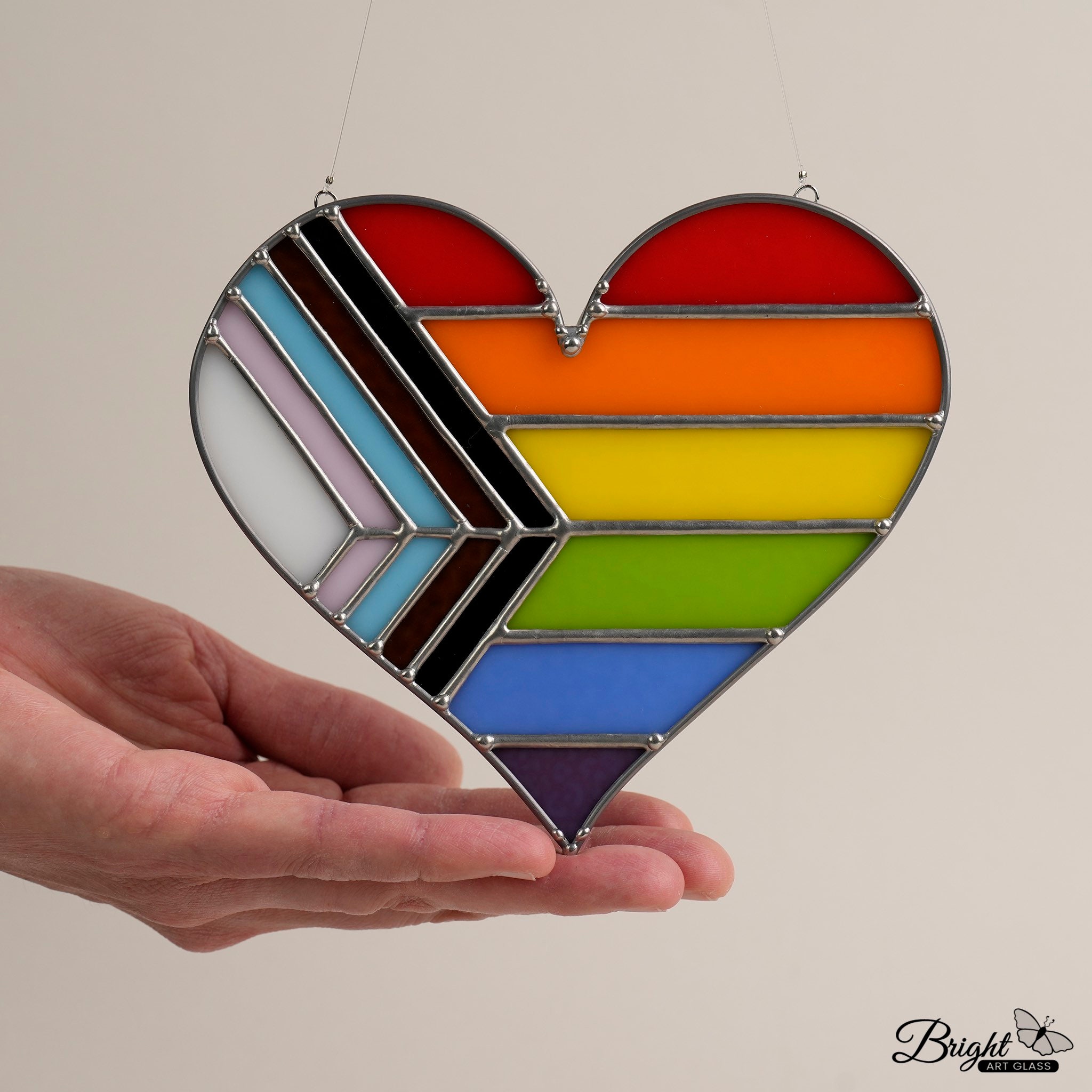 Stained Glass Pride Heart, Handmade Rainbow Heart Suncatcher