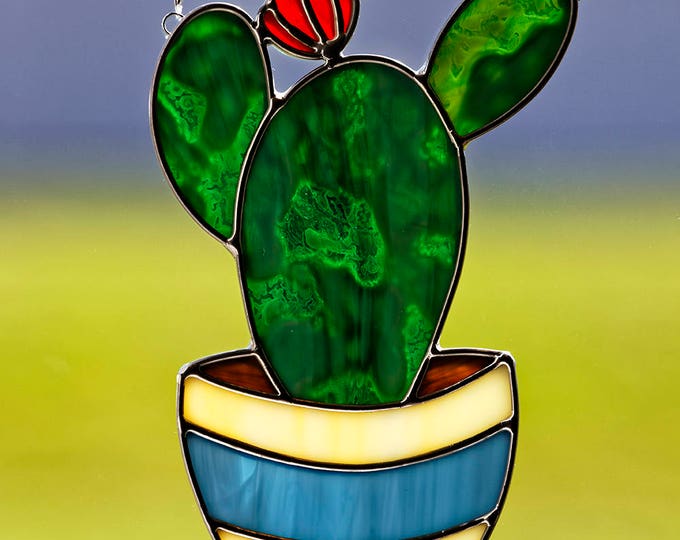 Stained Glass Cactus in Pot Suncatcher Stain Glass Cactus Etsy