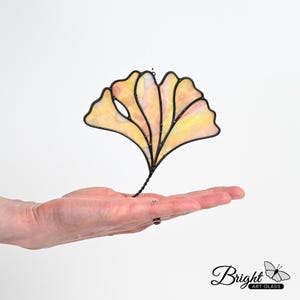 Handmade Stained Glass Ginkgo Leaf Suncatcher: Nature Inspired Window Art