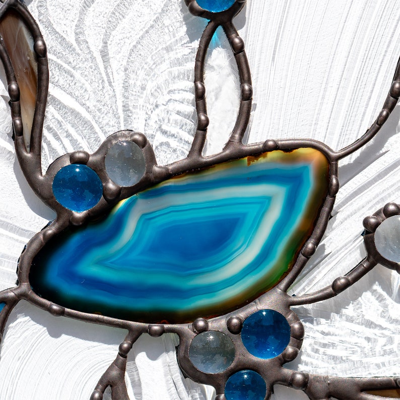 blue agate stone art geode ornament agate glass blue rock turquoise blue geode stain glass suncatcher Stained glass abstract suncatcher