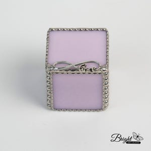 Pink Ring Box Engagement Gift Stained Glass Holder Wedding Keepsake Container Infinity Charm Symbol Love Proposal Romantic Bride Anniversary