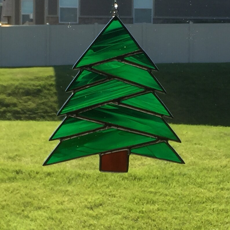Stained glass christmas tree suncatcher stain glass christmas Etsy