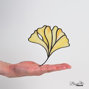 Stained Glass Yellow Ginkgo Biloba Leaf Suncatcher Window or Wall Home Decor Fall Decoration Autumn Decorating Unique Friend Gift Idea