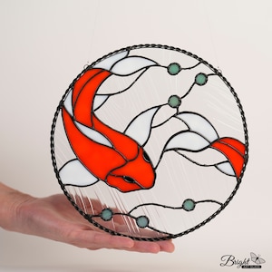 Koi decor, stained glass koi, stained glass window art, fish suncatcher, koi suncatcher, beach decor, Japanese fish, stained glass fish