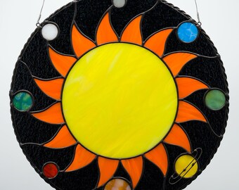 Stained Glass Suncatcher Solar System Planet Window Art Celestial Home Decor Astronomy Meditation Room Cosmic Space Themed Gift Men Universe