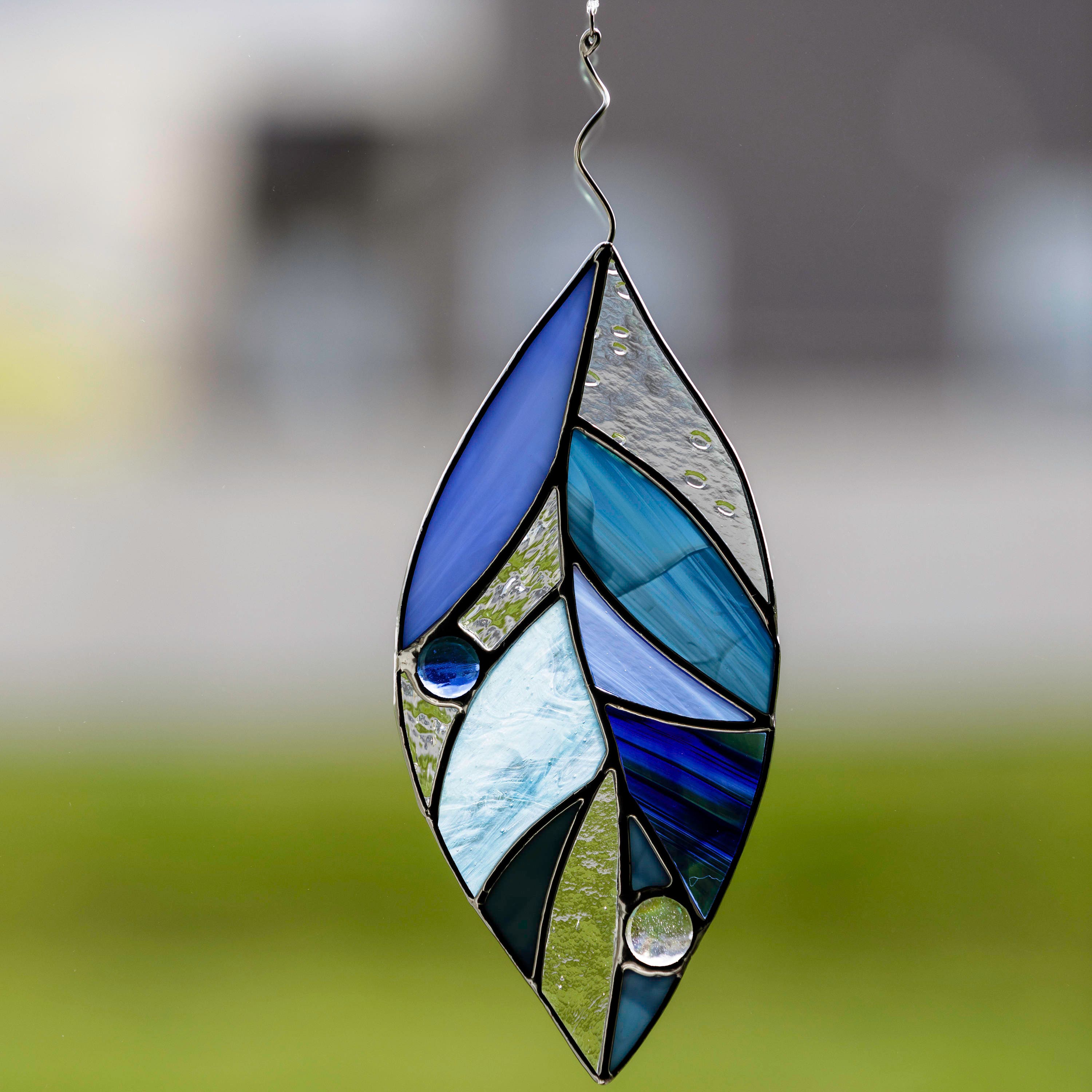 Stained glass blue leaf suncatcher stain glass leaf sun Etsy