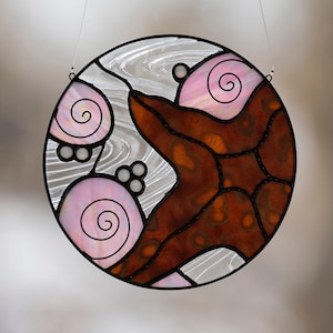 Handmade Stained Glass Suncatcher Starfish Design Ocean Theme Beach House Coastal Nautical Gift Perfect Sea Star Window Hanging Wall Art Marine Creature Sun Catcher Copper Foil Wrapped Hand Cut Glass Pieces Artisan Crafted Quality Coastal