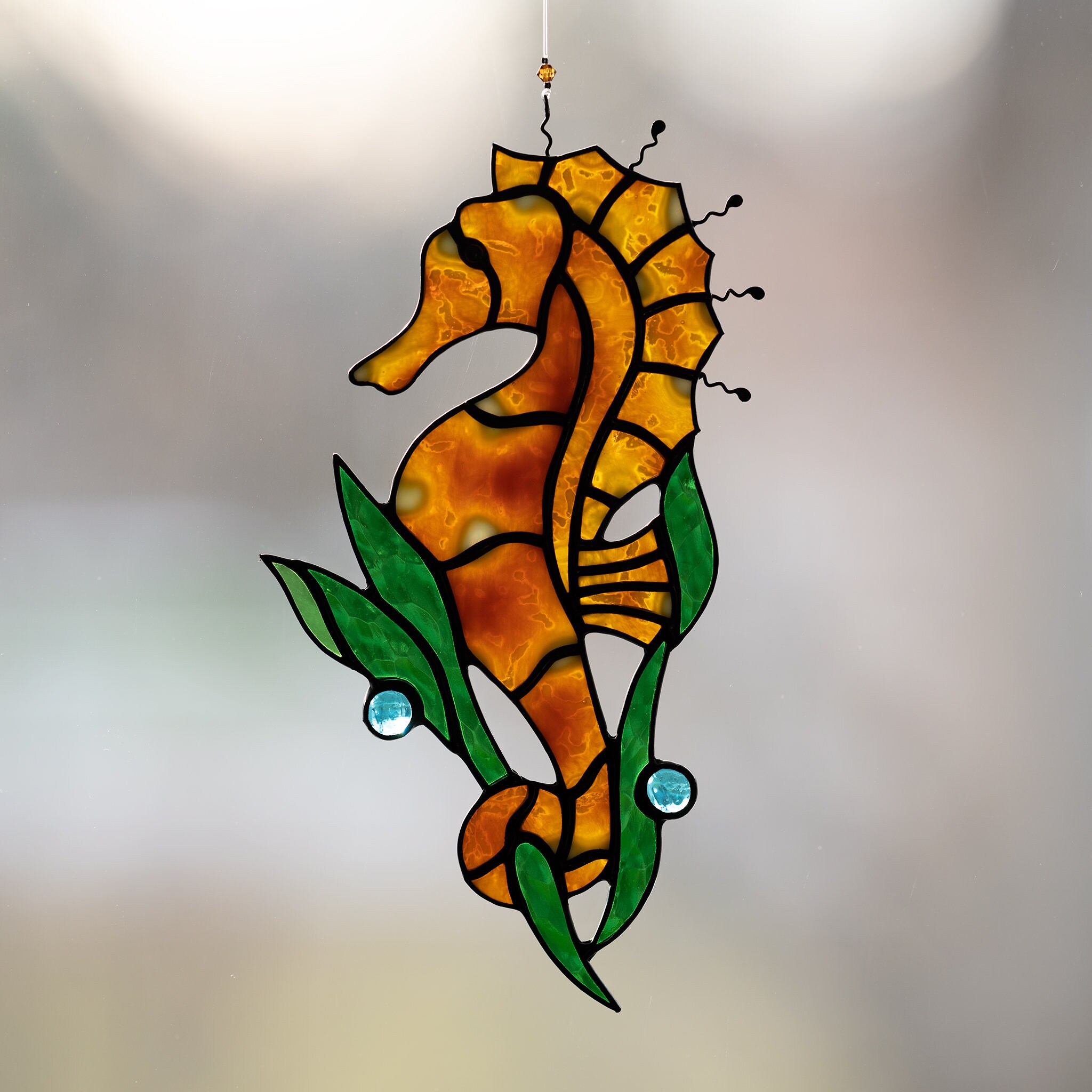 Seahorse stained glass seahorse suncatcher stain glass sea | Etsy