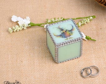 Stained Glass Box Bird Nerd Gift Unique Engagement Ring Box Proposal Jewelry Case Wedding Ring Bearer Box Handmade Trinket Container Small
