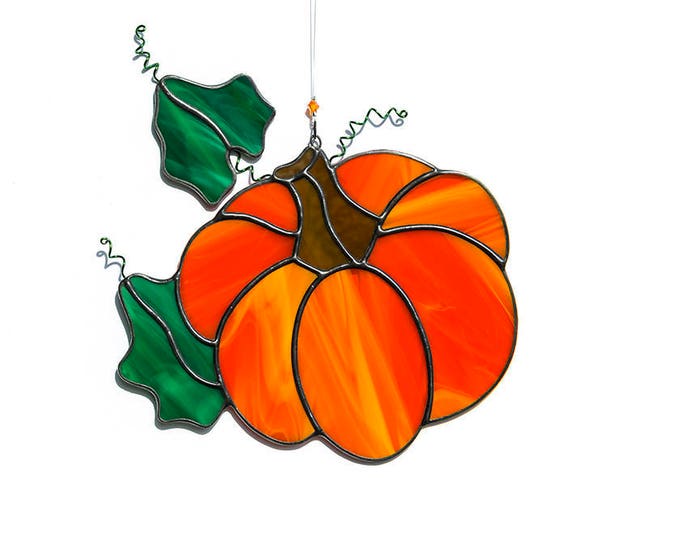 Stained Glass Orange Pumpkin Suncatcher Stain Glass Pumpkin Etsy