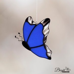 Blue Monarch Butterfly Stained Glass Suncatcher: Handmade Window Ornament