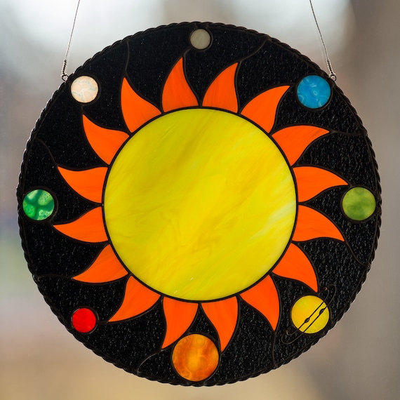Stained glass solar system suncatcher sun decor solar system Etsy
