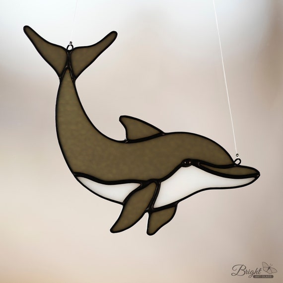 Stained Glass Dolphin Suncatcher Ocean Decor Sea Life Etsy