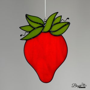 Strawberry, stained glass strawberry suncatcher, stain glass strawberry ornament, glass berries, strawberries, glass fruit, glass strawberry