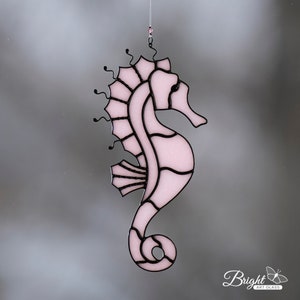 Cotton candy pink seahorse, stained glass suncatcher, window hanging, wall decor, ocean life, handmade unique gift idea, sea horse lover