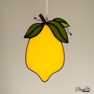 Lemon, stained glass lemon suncatcher, stain glass lemon ornament, glass lemon, yellow lemon fruit, yellow fruit, fruit decoration