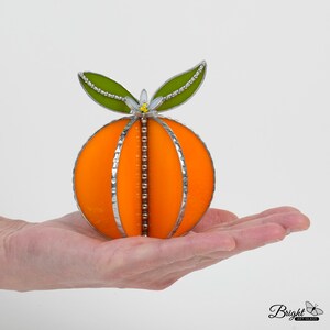 Stained glass orange shelf decor, Glass orange, 3D art, fruit decoration, suncatcher, handmade gift