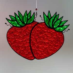 Stained glass strawberry suncatcher, strawberries suncatcher, strawberry decor, fruit ornament, fruit decoration, handmade glass strawberry