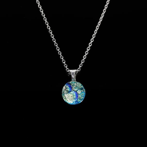 Stained Glass Pendant Blue Dichroic Necklace Image 0