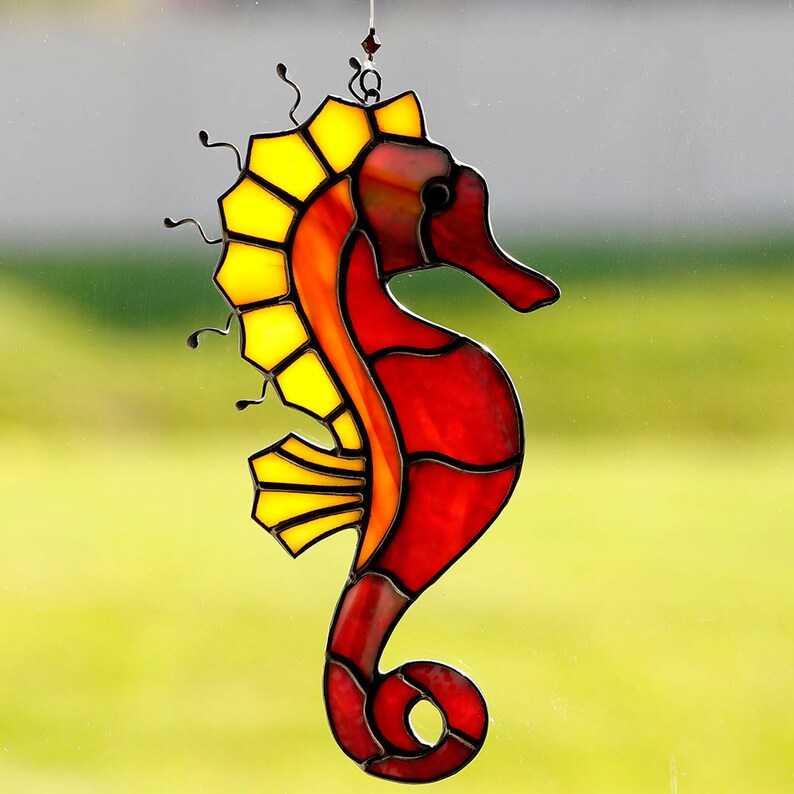 Stained glass seahorse suncatcher stain glass sea horse Etsy