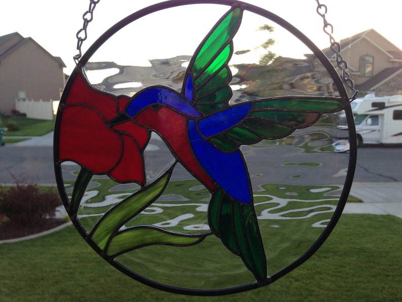 Stained Glass Hummingbird and Flower Suncatcher Etsy