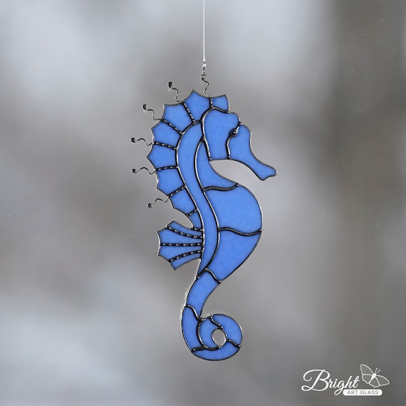 Periwinkle Seahorse, Stained Glass Seahorse Suncatcher